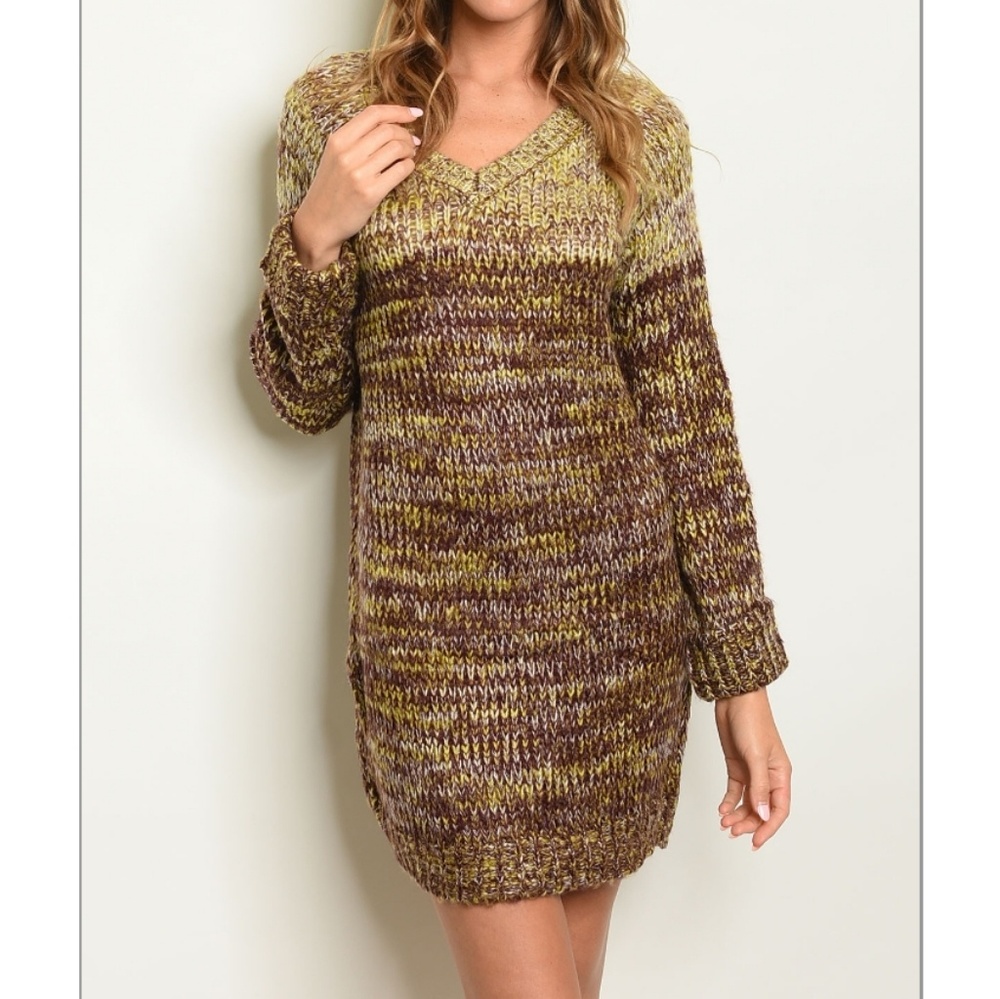 Brown & Mustard Sweater Dress